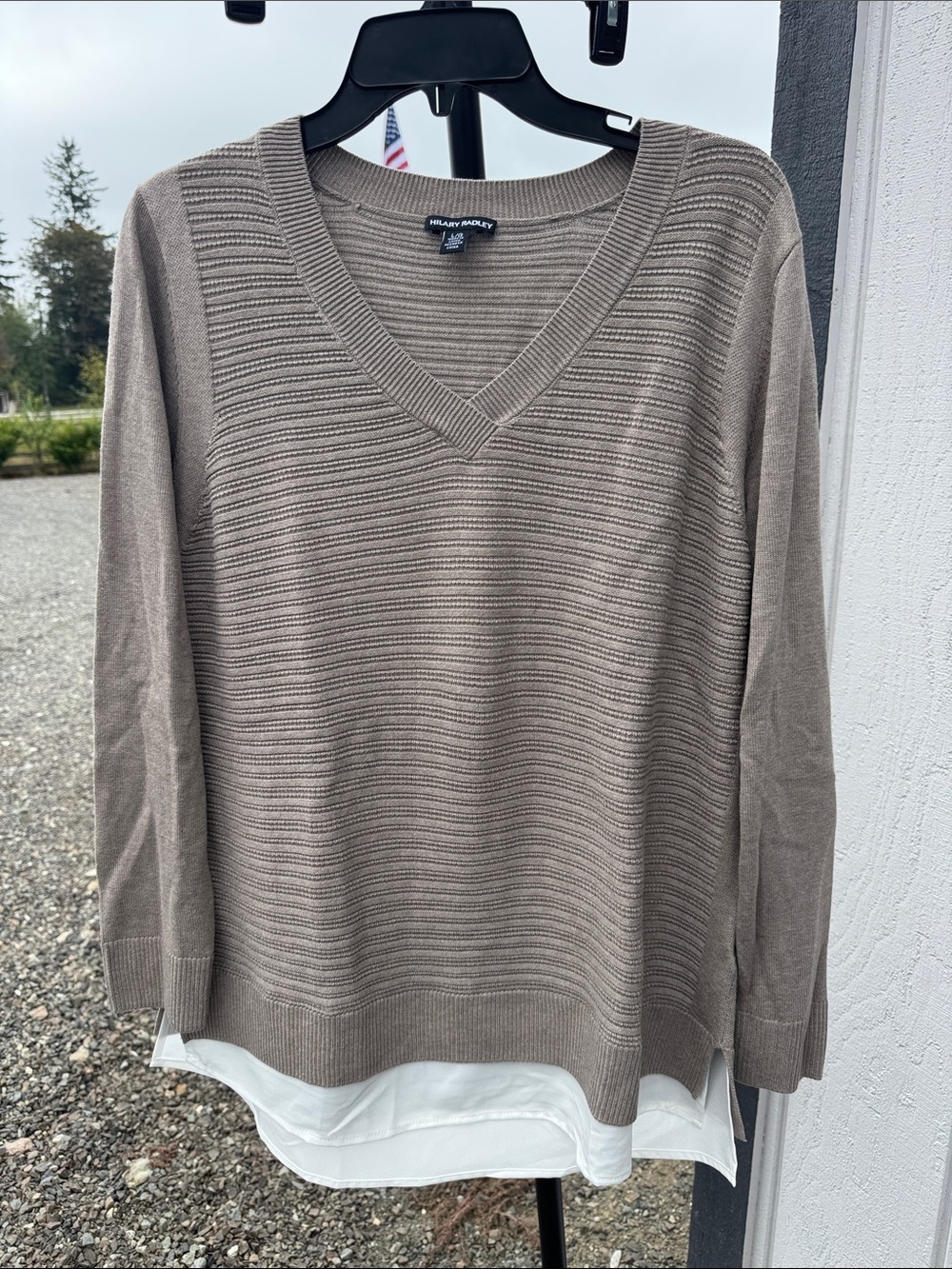 Hillary Radley Taupe V-Neck Layered-Look Sweater